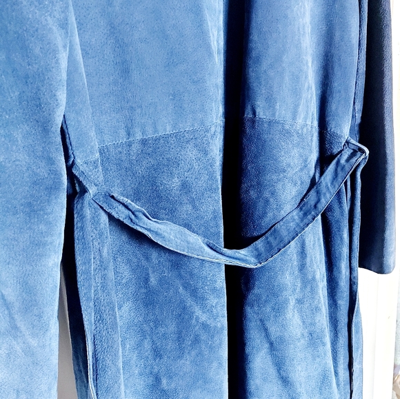 Dark Blue grey  Suede and Polyester  Long Coat - L (L43xW48) - Picture 8 of 11